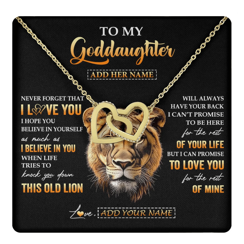 Interlocking Hearts Necklace 18K Yellow Gold Finish | 1 | Personalized To My Goddaughter Gifts From Godmother Necklace Old Lion Love You Goddaughter Birthday Gifts Graduation Christmas Custom Gift Box Message Card | teecentury.myshopify