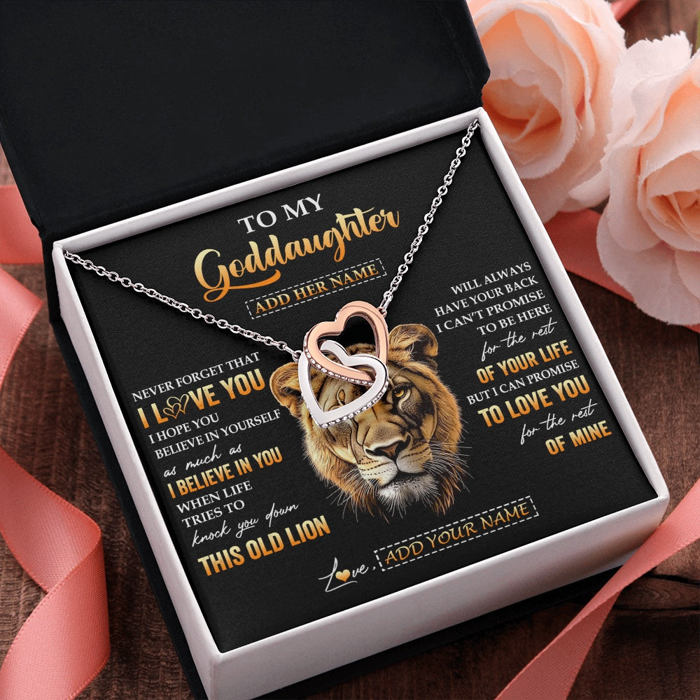 Interlocking Hearts Necklace Stainless Steel & Rose Gold Finish | 2 | Personalized To My Goddaughter Gifts From Godmother Necklace Old Lion Love You Goddaughter Birthday Gifts Graduation Christmas Custom Gift Box Message Card | teecentury.myshopify