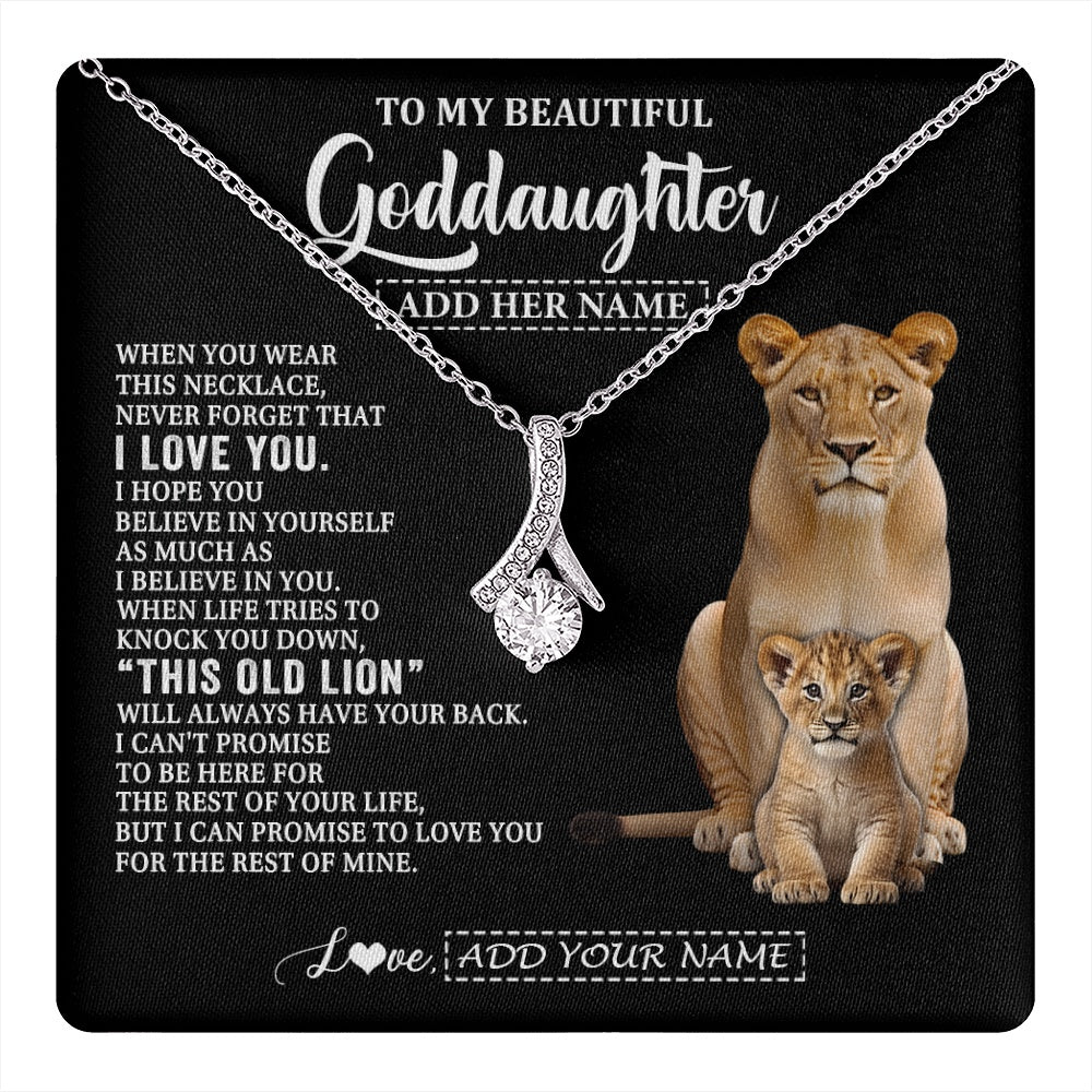 Alluring Beauty Necklace 14K White Gold Finish | 1 | Personalized To My Goddaughter Gifts From Godmother Necklace This Old Lion Love You Goddaughter Birthday Gifts Christmas Jewelry Custom Gift Box Message Card | https://teecentury.