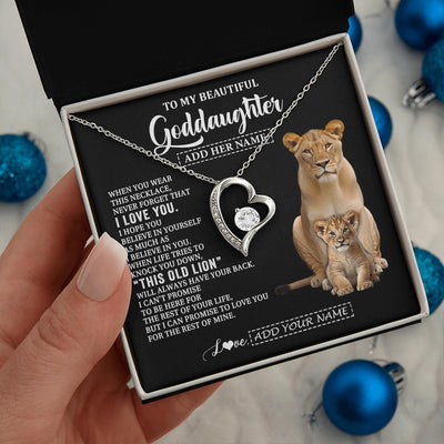 Forever Love Necklace 14K White Gold Finish | 2 | Personalized To My Goddaughter Gifts From Godmother Necklace This Old Lion Love You Goddaughter Birthday Gifts Christmas Jewelry Custom Gift Box Message Card | https://teecentury.