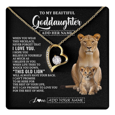 Forever Love Necklace 18K Yellow Gold Finish | 1 | Personalized To My Goddaughter Gifts From Godmother Necklace This Old Lion Love You Goddaughter Birthday Gifts Christmas Jewelry Custom Gift Box Message Card | https://teecentury.