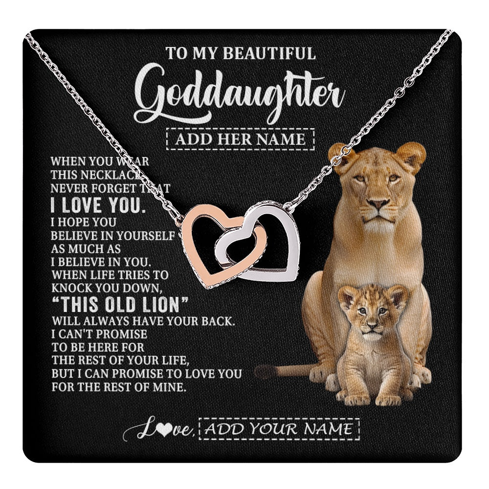 Interlocking Hearts Necklace Stainless Steel & Rose Gold Finish | 1 | Personalized To My Goddaughter Gifts From Godmother Necklace This Old Lion Love You Goddaughter Birthday Gifts Christmas Jewelry Custom Gift Box Message Card | https://teecentury.