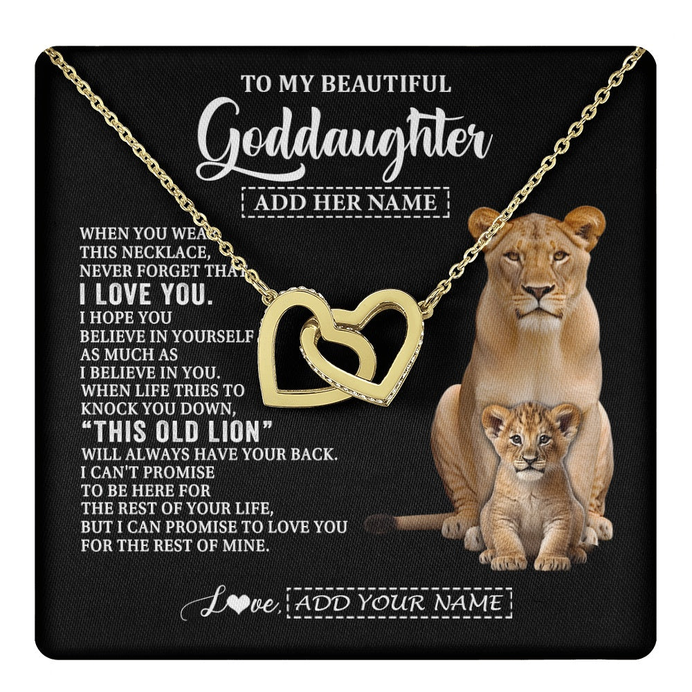 Interlocking Hearts Necklace 18K Yellow Gold Finish | 1 | Personalized To My Goddaughter Gifts From Godmother Necklace This Old Lion Love You Goddaughter Birthday Gifts Christmas Jewelry Custom Gift Box Message Card | https://teecentury.