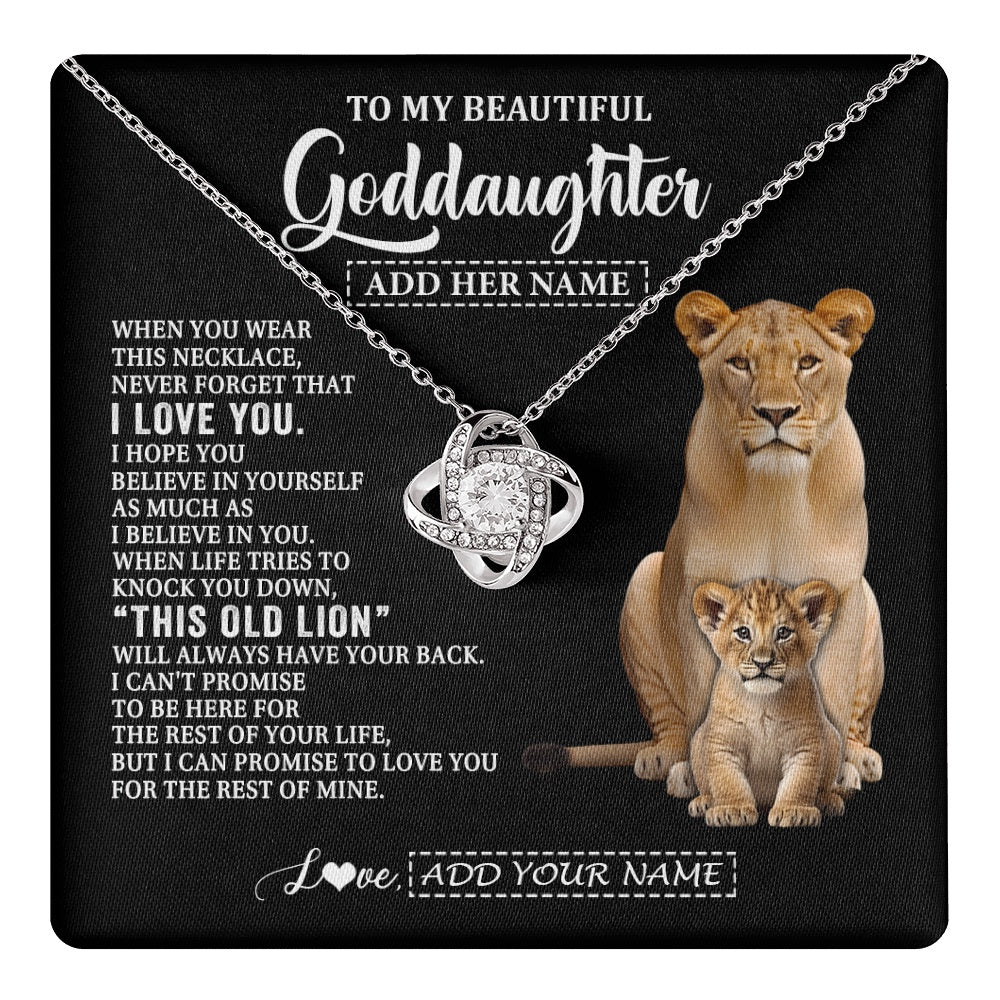 Love Knot Necklace 14K White Gold Finish | 1 | Personalized To My Goddaughter Gifts From Godmother Necklace This Old Lion Love You Goddaughter Birthday Gifts Christmas Jewelry Custom Gift Box Message Card | https://teecentury.