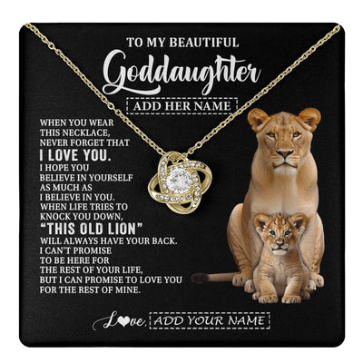 Love Knot Necklace 18K Yellow Gold Finish | 1 | Personalized To My Goddaughter Gifts From Godmother Necklace This Old Lion Love You Goddaughter Birthday Gifts Christmas Jewelry Custom Gift Box Message Card | https://teecentury.