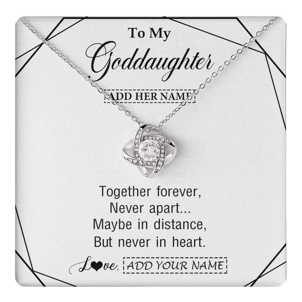 Love Knot Necklace 14K White Gold Finish | 1 | Personalized To My Goddaughter Gifts From Godmother Necklace Together Forever With Heartfelt Message Goddaughter Birthday Christmas Gift Box Message Card | https://teecentury.