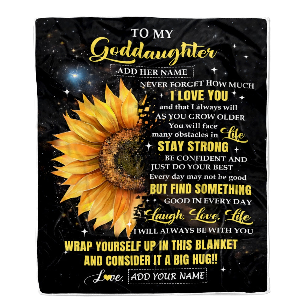Personalized To My Goddaughter Gifts From Godmother Never Forget I Love You Sunflower Goddaughter Birthday Presents Graduation Gifts Christmas Fleece Blanket | teecentury
