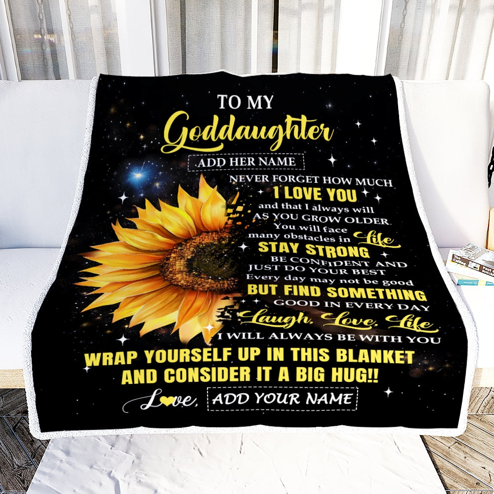 Personalized To My Goddaughter Gifts From Godmother Never Forget I Love You Sunflower Goddaughter Birthday Presents Graduation Gifts Christmas Fleece Blanket | teecentury