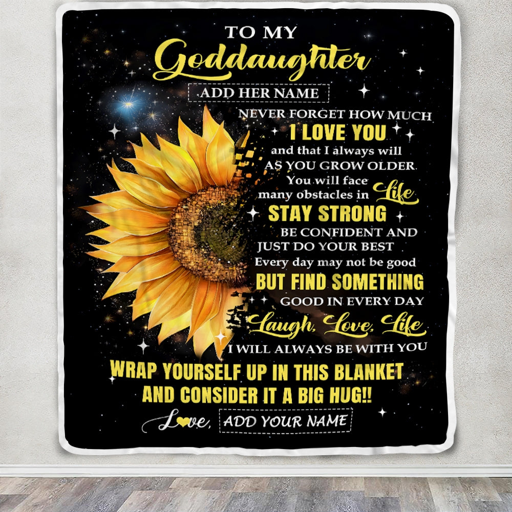 Personalized To My Goddaughter Gifts From Godmother Never Forget I Love You Sunflower Goddaughter Birthday Presents Graduation Gifts Christmas Fleece Blanket | teecentury