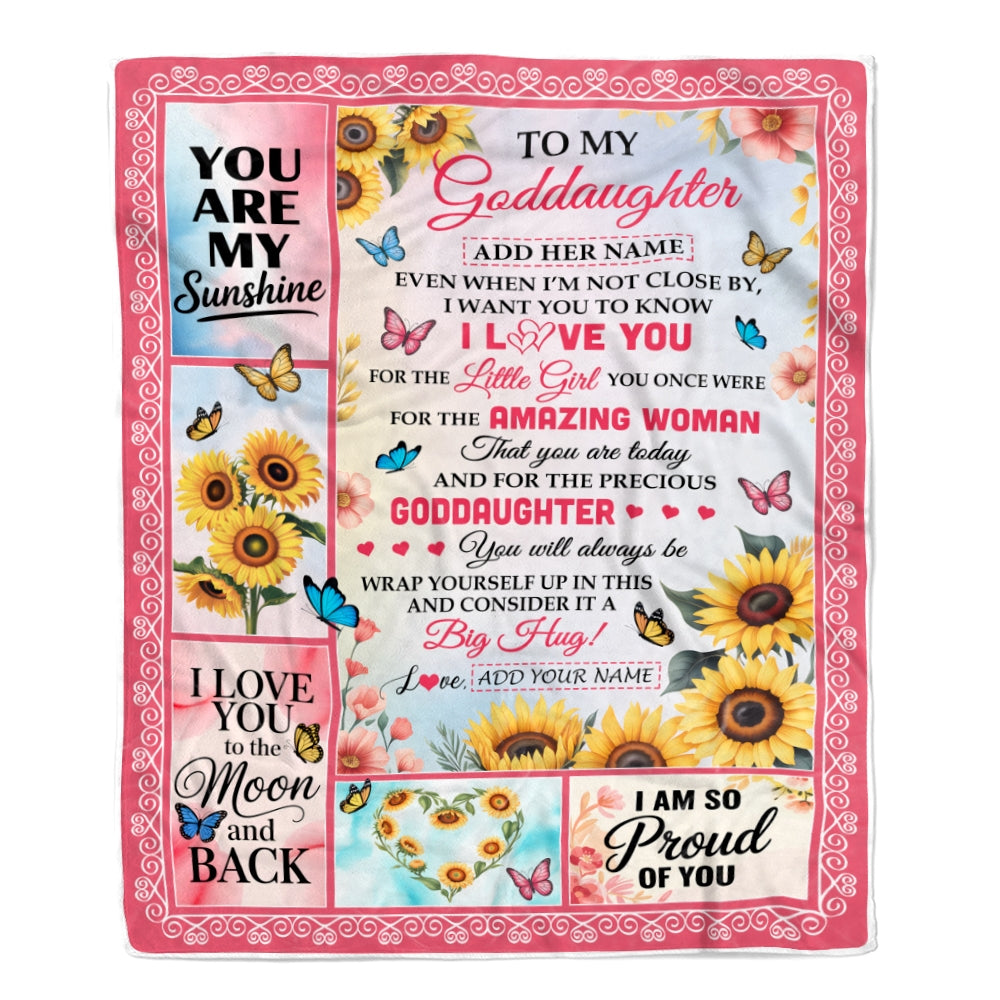 Personalized To My Goddaughter Gifts From Godmother Sunflower Butterfly Amazing Goddaughter Birthday Gift Valentines Graduation Christmas Custom Fleece Blanket | teecentury