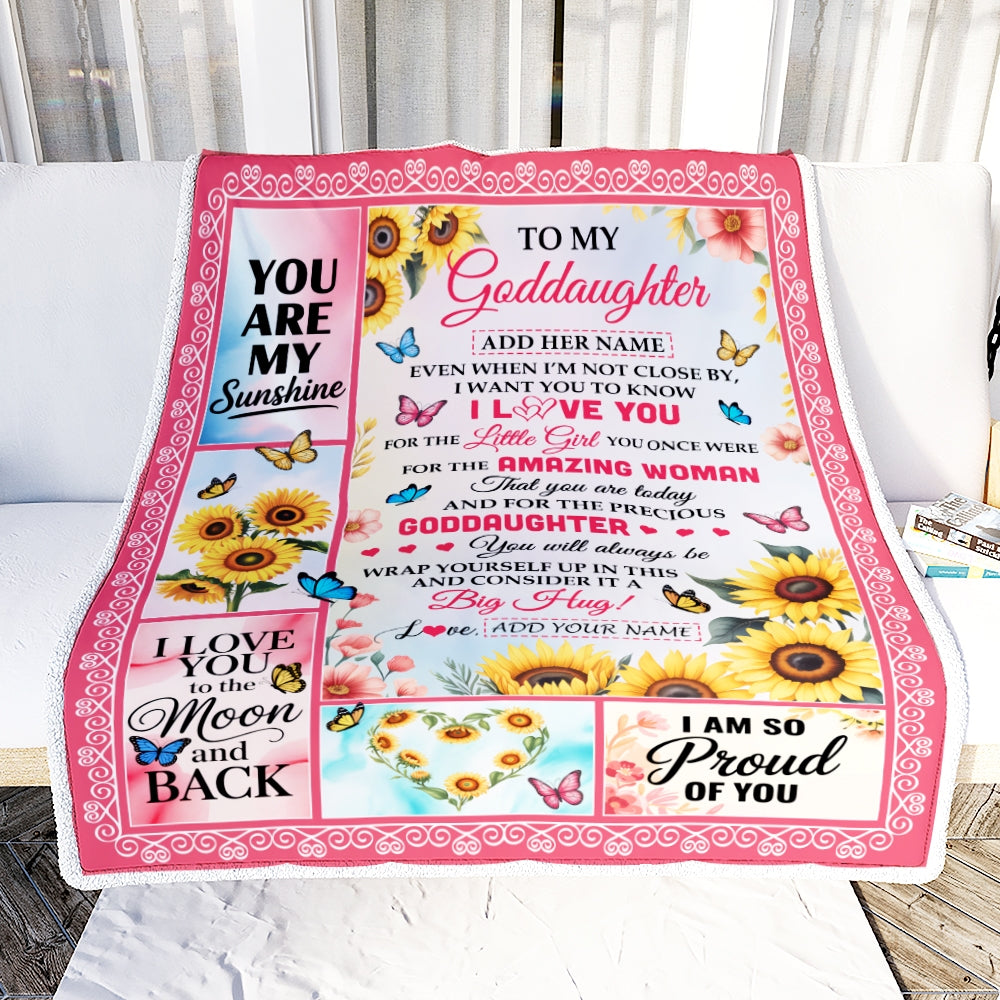 Personalized To My Goddaughter Gifts From Godmother Sunflower Butterfly Amazing Goddaughter Birthday Gift Valentines Graduation Christmas Custom Fleece Blanket | teecentury