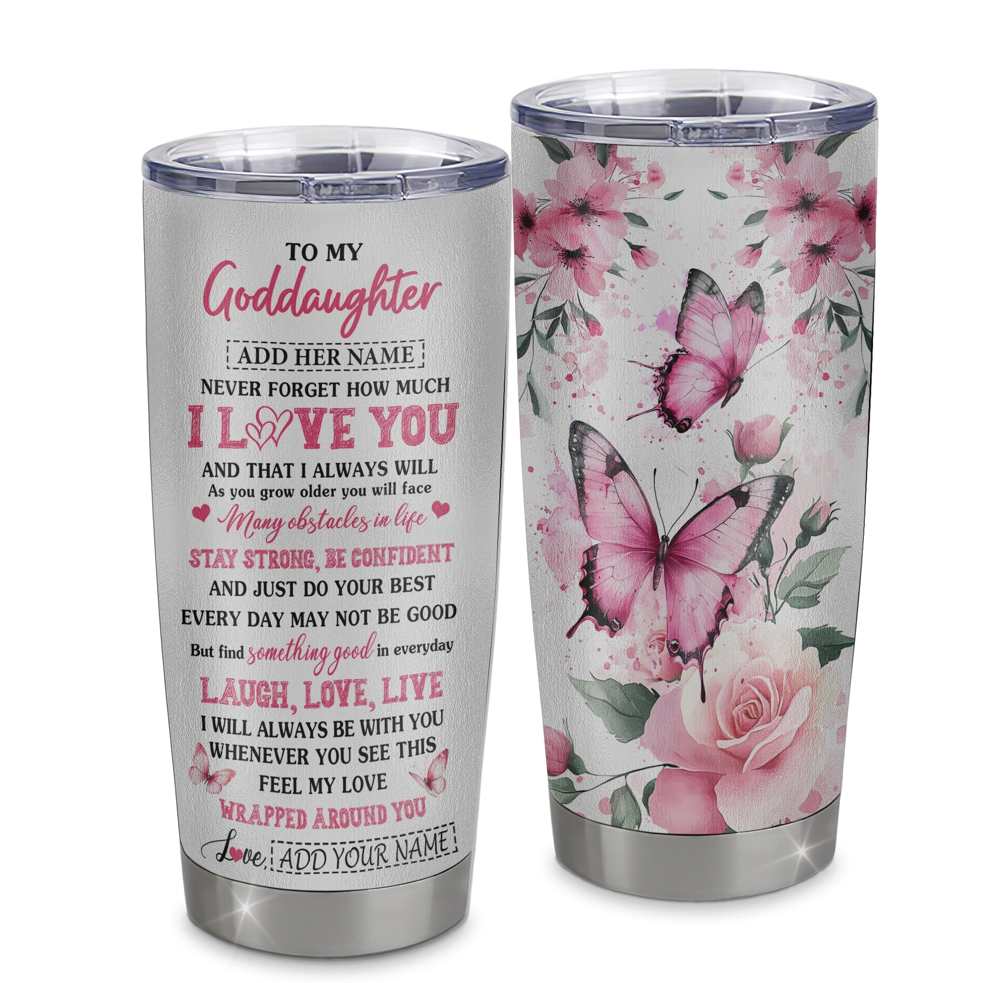 Personalized To My Goddaughter Gifts From Godmother Tumbler I Love You Butterfly Birthday Gifts For Goddaughter Graduation Christmas Custom Stainless Steel Travel Mug | teecentury