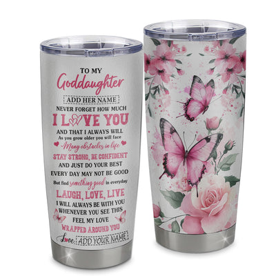 Personalized To My Goddaughter Gifts From Godmother Tumbler I Love You Butterfly Birthday Gifts For Goddaughter Graduation Christmas Custom Stainless Steel Travel Mug | teecentury