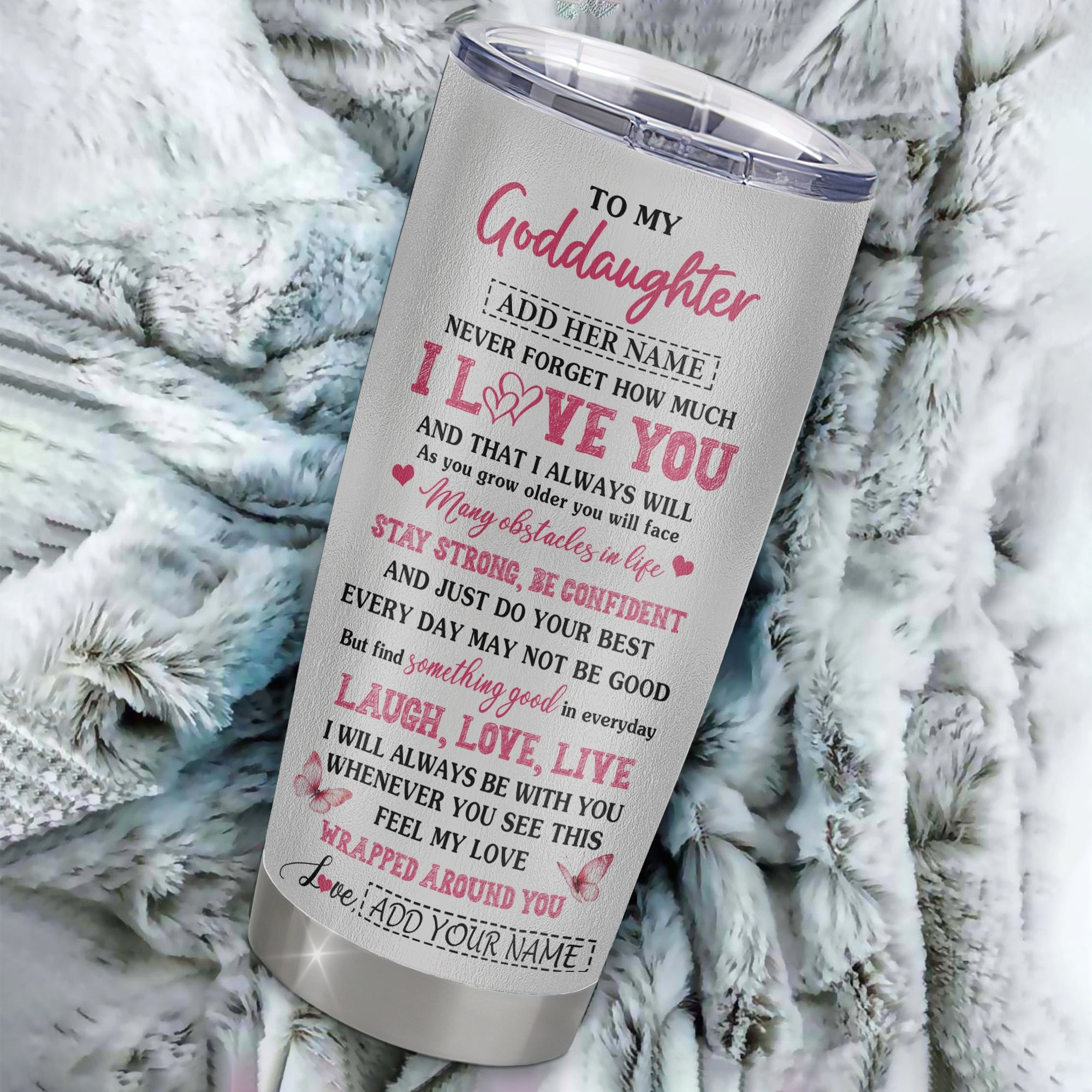 Personalized To My Goddaughter Gifts From Godmother Tumbler I Love You Butterfly Birthday Gifts For Goddaughter Graduation Christmas Custom Stainless Steel Travel Mug | teecentury