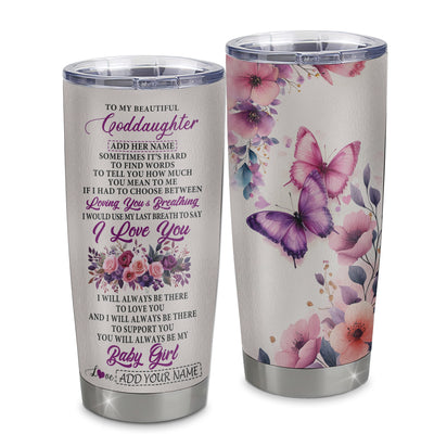 Personalized To My Goddaughter Gifts From Godmother Tumbler Purple Floral Loving You Birthday Gifts For Goddaughter Graduation Christmas Custom Stainless Steel Mug Shirt & Hoodie | teecentury
