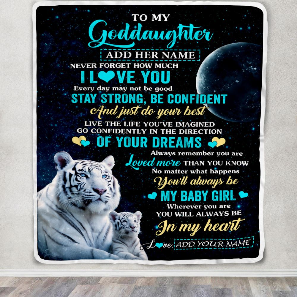 Personalized To My Goddaughter Gifts From Godmother Uncle Blanket White Tiger Never Forget How Much I Love You Goddaughter Birthday Christmas Fleece Blanket | teecentury