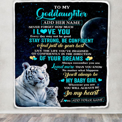Personalized To My Goddaughter Gifts From Godmother Uncle Blanket White Tiger Never Forget How Much I Love You Goddaughter Birthday Christmas Fleece Blanket | teecentury
