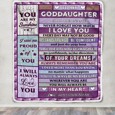 Personalized To My Goddaughter Gifts From Godmother Uncle Blanket Wood Purple Gifts Grown Goddaughter Birthday Gifts Graduation Christmas Fleece Blanket | teecentury