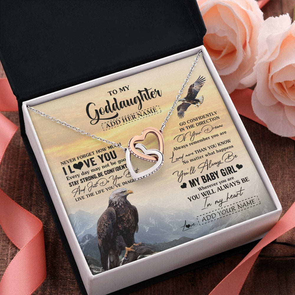 Interlocking Hearts Necklace Stainless Steel & Rose Gold Finish | 2 | Personalized To My Goddaughter Gifts From Uncle Eagle Never Forget How Much I Love You Goddaughter Birthday Graduation Christmas Custom Gift Box Message Card | teecentury.myshopify