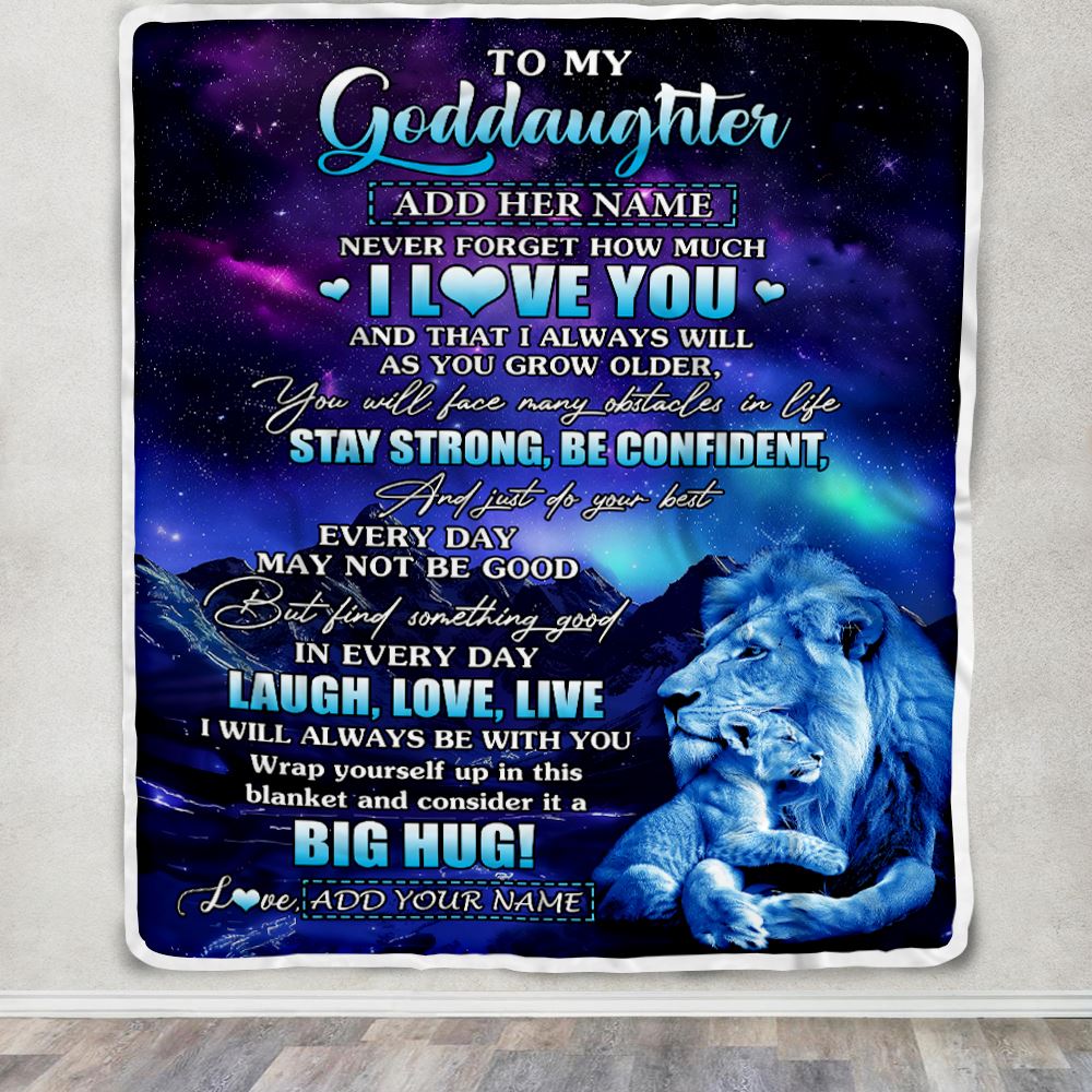 Personalized To My Goddaughter Gifts From Uncle Laught Love Live Lion Great Goddaughter Birthday Gifts Graduation Christmas Customized Fleece Throw Blanket | teecentury