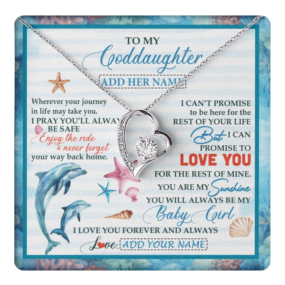 Forever Love Necklace 14K White Gold Finish | 1 | Personalized To My Goddaughter Gifts Necklace Dolphin From Godmother My Sunshine Jewelry For Goddaughter Birthday Gift Christmas Custom Gift Box Message Card | https://teecentury.