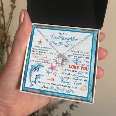 Love Knot Necklace 14K White Gold Finish | 2 | Personalized To My Goddaughter Gifts Necklace Dolphin From Godmother My Sunshine Jewelry For Goddaughter Birthday Gift Christmas Custom Gift Box Message Card | https://teecentury.