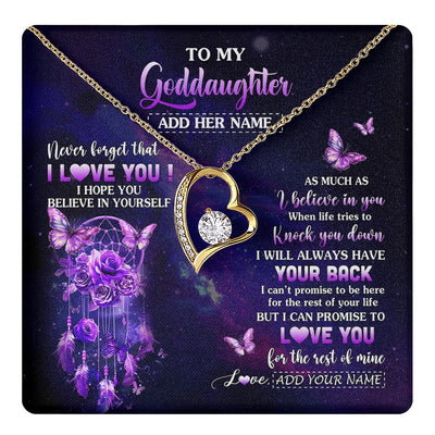 Forever Love Necklace 18K Yellow Gold Finish | 1 | Personalized To My Goddaughter Gifts Necklace From Aunt Floral Butterfly Love You Goddaughter Birthday Gifts Graduation Christmas Custom Gift Box Message Card | https://teecentury.
