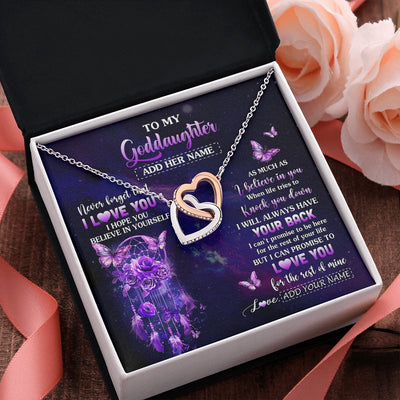 Interlocking Hearts Necklace Stainless Steel & Rose Gold Finish | 2 | Personalized To My Goddaughter Gifts Necklace From Aunt Floral Butterfly Love You Goddaughter Birthday Gifts Graduation Christmas Custom Gift Box Message Card | https://teecentury.