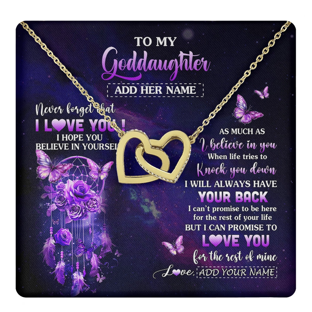 Interlocking Hearts Necklace 18K Yellow Gold Finish | 1 | Personalized To My Goddaughter Gifts Necklace From Aunt Floral Butterfly Love You Goddaughter Birthday Gifts Graduation Christmas Custom Gift Box Message Card | https://teecentury.