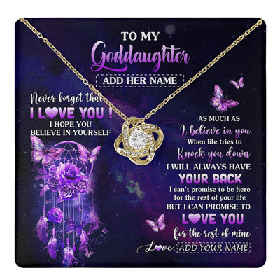 Love Knot Necklace 18K Yellow Gold Finish | 1 | Personalized To My Goddaughter Gifts Necklace From Aunt Floral Butterfly Love You Goddaughter Birthday Gifts Graduation Christmas Custom Gift Box Message Card | https://teecentury.