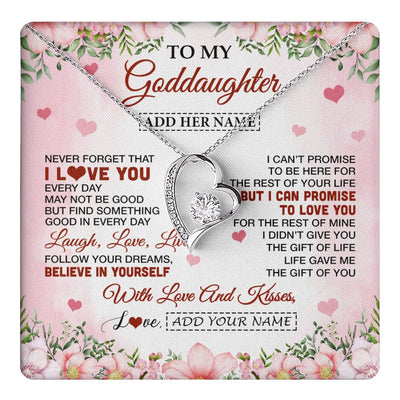 Forever Love Necklace 14K White Gold Finish | 1 | Personalized To My Goddaughter Gifts Necklace From Aunt Floral I Love You Birthday Gifts For Goddaughter Graduation Christmas Customized Gift Box Message Card | https://teecentury.