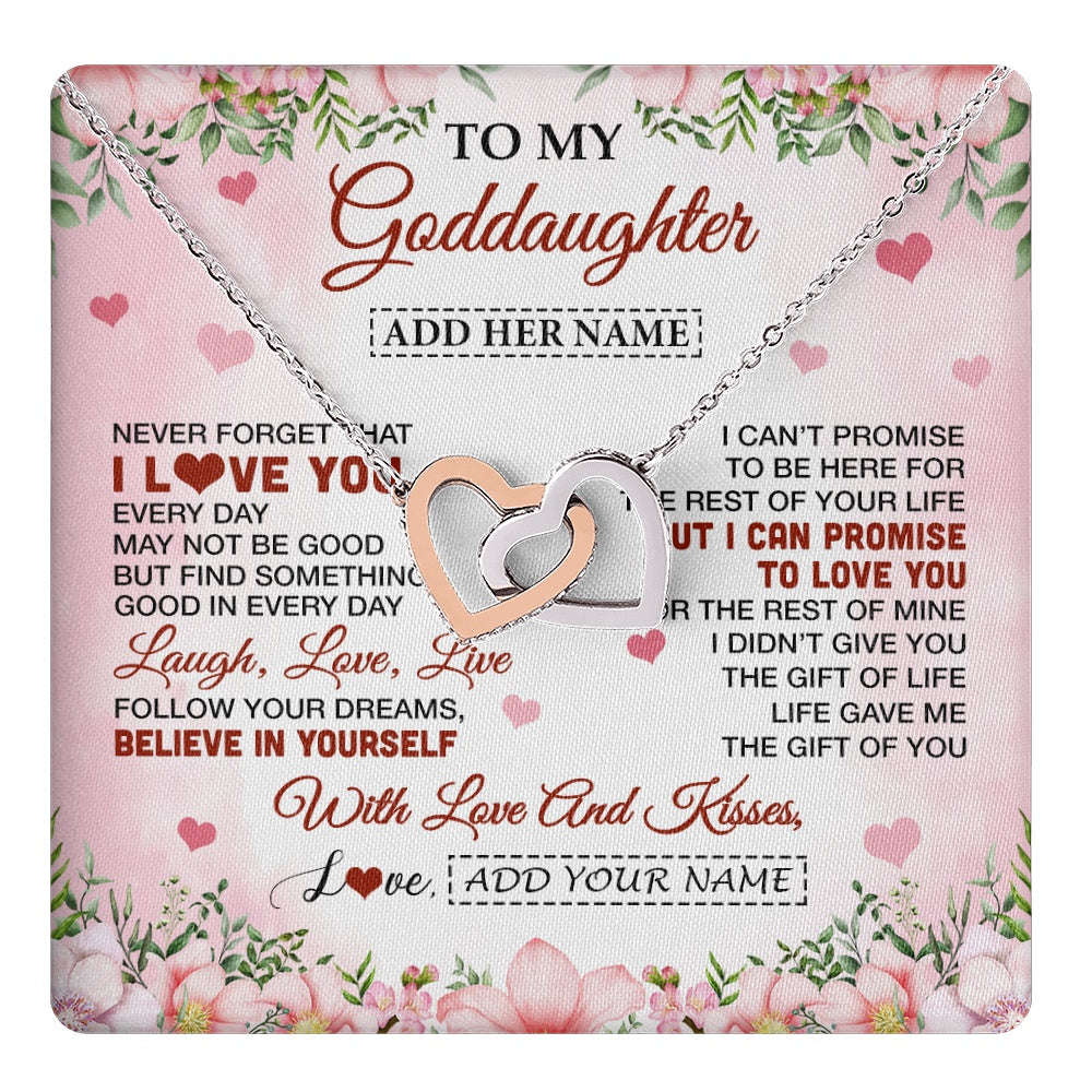 Interlocking Hearts Necklace Stainless Steel & Rose Gold Finish | 1 | Personalized To My Goddaughter Gifts Necklace From Aunt Floral I Love You Birthday Gifts For Goddaughter Graduation Christmas Customized Gift Box Message Card | https://teecentury.