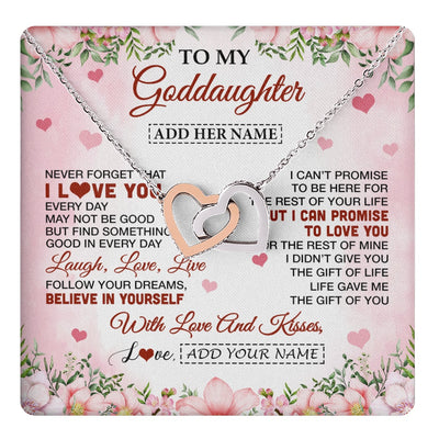 Interlocking Hearts Necklace Stainless Steel & Rose Gold Finish | 1 | Personalized To My Goddaughter Gifts Necklace From Aunt Floral I Love You Birthday Gifts For Goddaughter Graduation Christmas Customized Gift Box Message Card | https://teecentury.