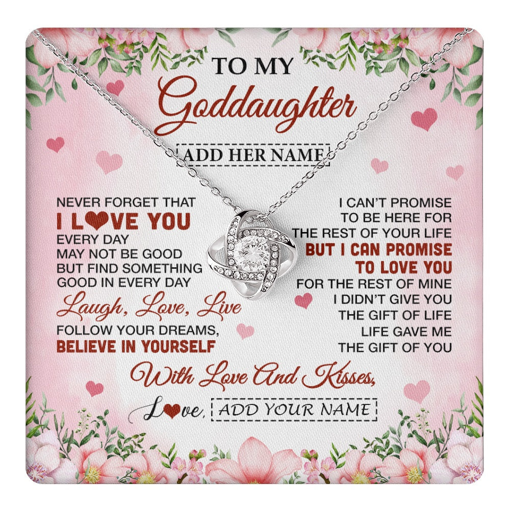 Love Knot Necklace 14K White Gold Finish | 1 | Personalized To My Goddaughter Gifts Necklace From Aunt Floral I Love You Birthday Gifts For Goddaughter Graduation Christmas Customized Gift Box Message Card | https://teecentury.