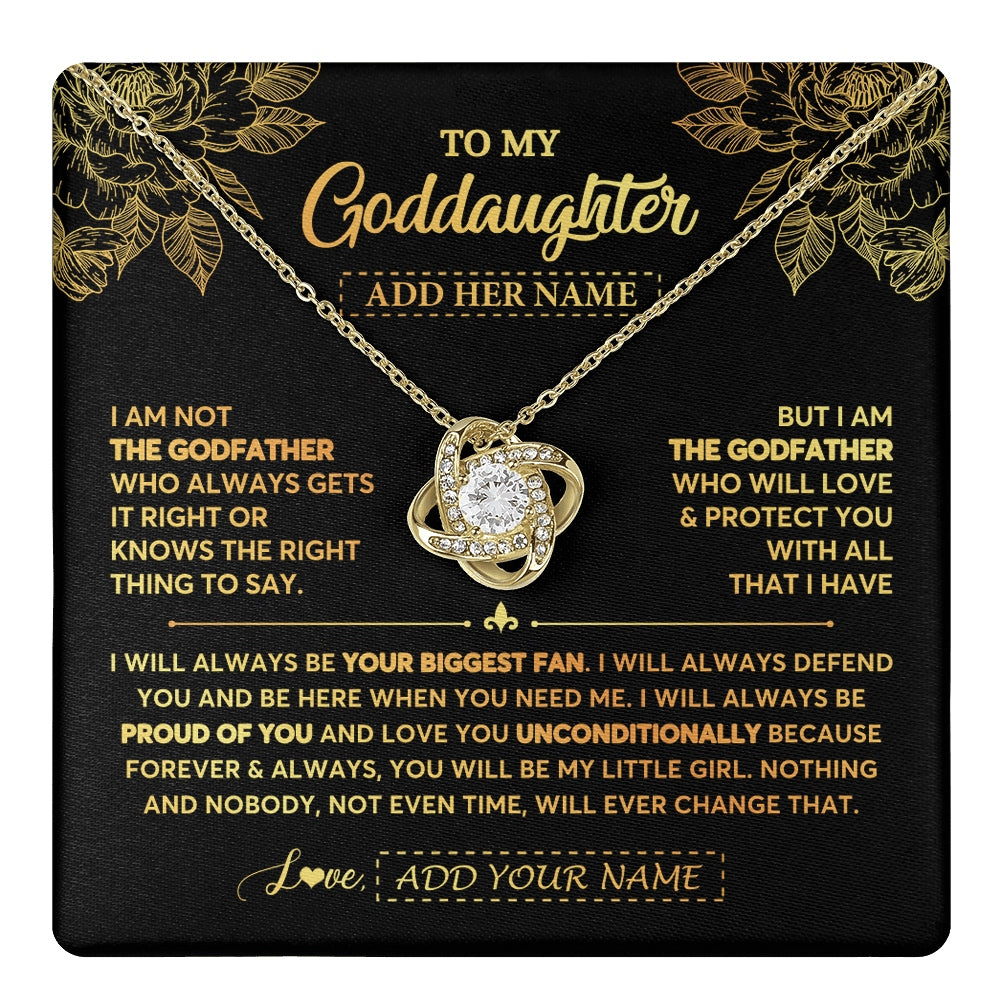 Love Knot Necklace 18K Yellow Gold Finish | 1 | Personalized To My Goddaughter Gifts Necklace From Godfather Meaningful Family Jewelry Birthday Gifts For Goddaughter Christmas Custom Gift Box Message Card | https://teecentury.