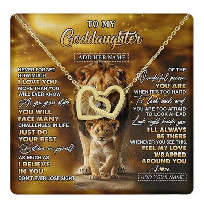 Interlocking Hearts Necklace 18K Yellow Gold Finish | 1 | Personalized To My Goddaughter Gifts Necklace From Godfather Never Forget How Much I Love You Lion Goddaughter Birthday Gifts Christmas Gift Box Message Card | https://teecentury.