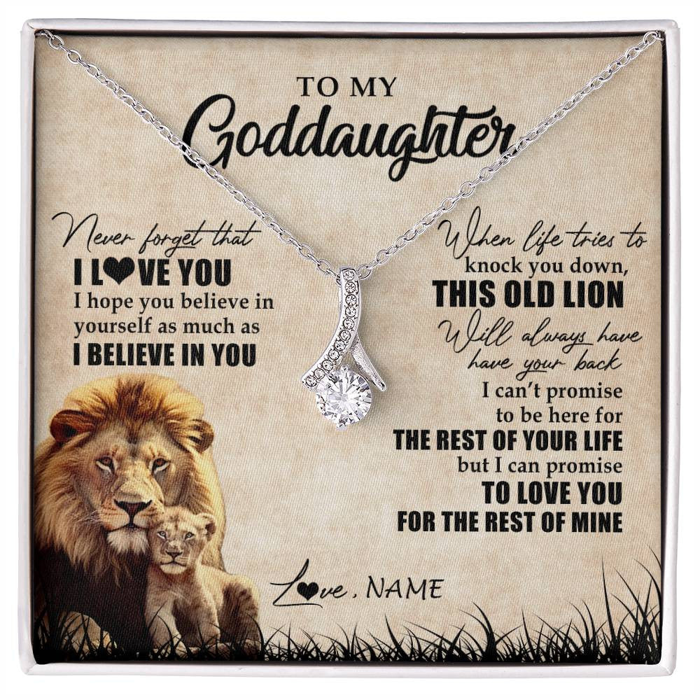 Alluring Beauty Necklace 14K White Gold Finish | Personalized To My Goddaughter Gifts Necklace From Godfather Old Lion Goddaughter Jewelry Birthday Gifts Graduation Christmas Customized Gift Box Message Card | teecentury
