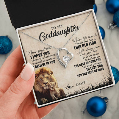 Forever Love Necklace 14K White Gold Finish | Personalized To My Goddaughter Gifts Necklace From Godfather Old Lion Goddaughter Jewelry Birthday Gifts Graduation Christmas Customized Gift Box Message Card | teecentury