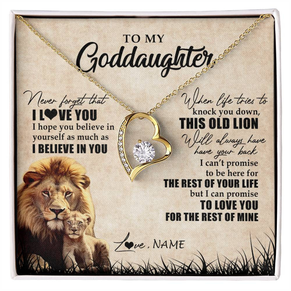 Forever Love Necklace 18K Yellow Gold Finish | Personalized To My Goddaughter Gifts Necklace From Godfather Old Lion Goddaughter Jewelry Birthday Gifts Graduation Christmas Customized Gift Box Message Card | teecentury
