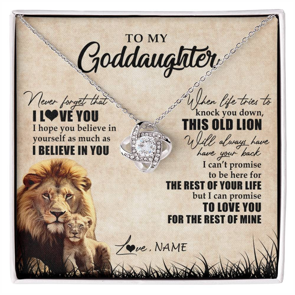 Love Knot Necklace 14K White Gold Finish | Personalized To My Goddaughter Gifts Necklace From Godfather Old Lion Goddaughter Jewelry Birthday Gifts Graduation Christmas Customized Gift Box Message Card | teecentury