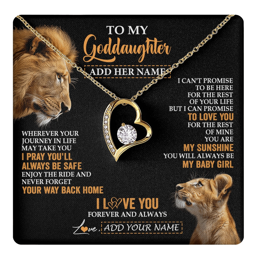 Forever Love Necklace 18K Yellow Gold Finish | 1 | Personalized To My Goddaughter Gifts Necklace From Godfather Wherever Your Journey In Life Lion Goddaughter Birthday Gifts Christmas Gift Box Message Card | https://teecentury.