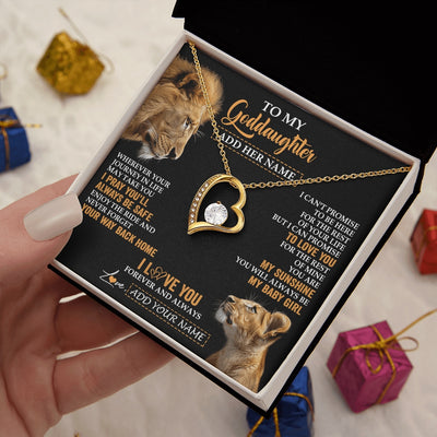 Forever Love Necklace 18K Yellow Gold Finish | 2 | Personalized To My Goddaughter Gifts Necklace From Godfather Wherever Your Journey In Life Lion Goddaughter Birthday Gifts Christmas Gift Box Message Card | https://teecentury.