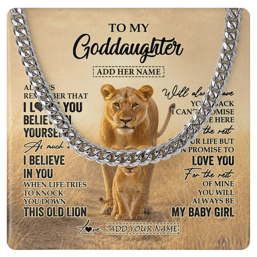Cuban Link Chain Necklace Stainless Steel | 1 | Personalized To My Goddaughter Gifts Necklace From Godmother Aunt Always Remember Lion Gifts For Goddaughter Birthday Christmas Custom Gift Box Message Card | https://teecentury.