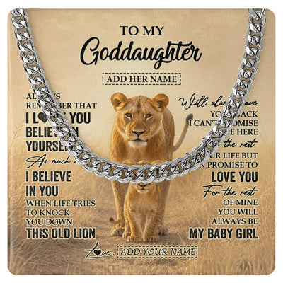 Cuban Link Chain Necklace Stainless Steel | 1 | Personalized To My Goddaughter Gifts Necklace From Godmother Aunt Always Remember Lion Gifts For Goddaughter Birthday Christmas Custom Gift Box Message Card | https://teecentury.