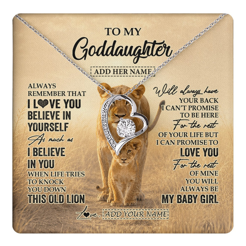 Forever Love Necklace 14K White Gold Finish | 1 | Personalized To My Goddaughter Gifts Necklace From Godmother Aunt Always Remember Lion Gifts For Goddaughter Birthday Christmas Custom Gift Box Message Card | https://teecentury.