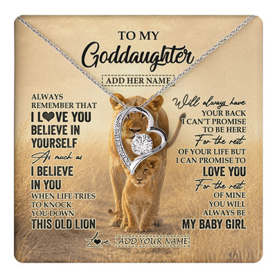 Forever Love Necklace 14K White Gold Finish | 1 | Personalized To My Goddaughter Gifts Necklace From Godmother Aunt Always Remember Lion Gifts For Goddaughter Birthday Christmas Custom Gift Box Message Card | https://teecentury.