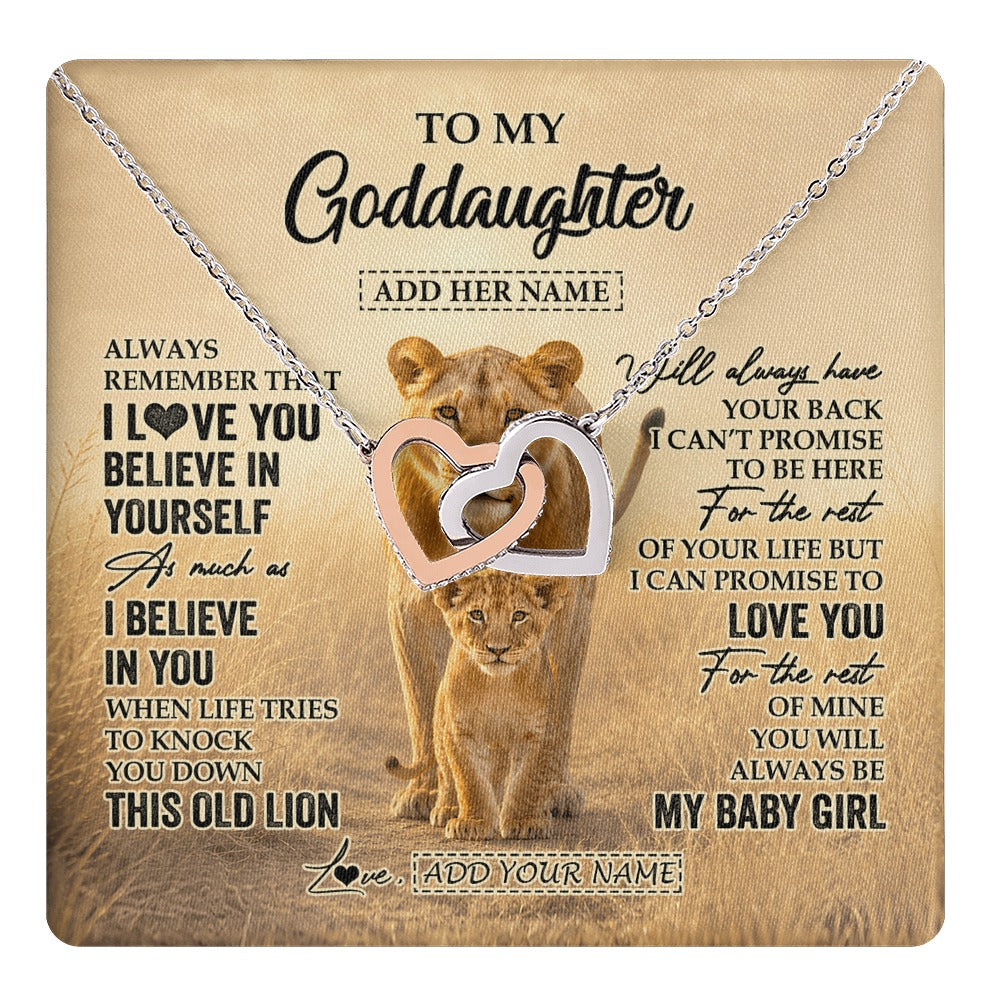 Interlocking Hearts Necklace Stainless Steel & Rose Gold Finish | 1 | Personalized To My Goddaughter Gifts Necklace From Godmother Aunt Always Remember Lion Gifts For Goddaughter Birthday Christmas Custom Gift Box Message Card | https://teecentury.