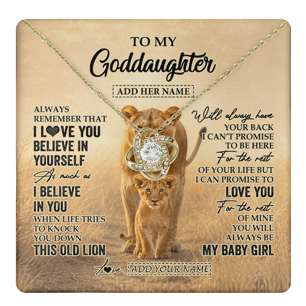 Love Knot Necklace 18K Yellow Gold Finish | 1 | Personalized To My Goddaughter Gifts Necklace From Godmother Aunt Always Remember Lion Gifts For Goddaughter Birthday Christmas Custom Gift Box Message Card | https://teecentury.