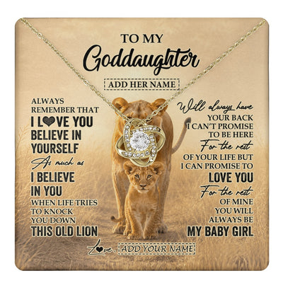 Love Knot Necklace 18K Yellow Gold Finish | 1 | Personalized To My Goddaughter Gifts Necklace From Godmother Aunt Always Remember Lion Gifts For Goddaughter Birthday Christmas Custom Gift Box Message Card | https://teecentury.