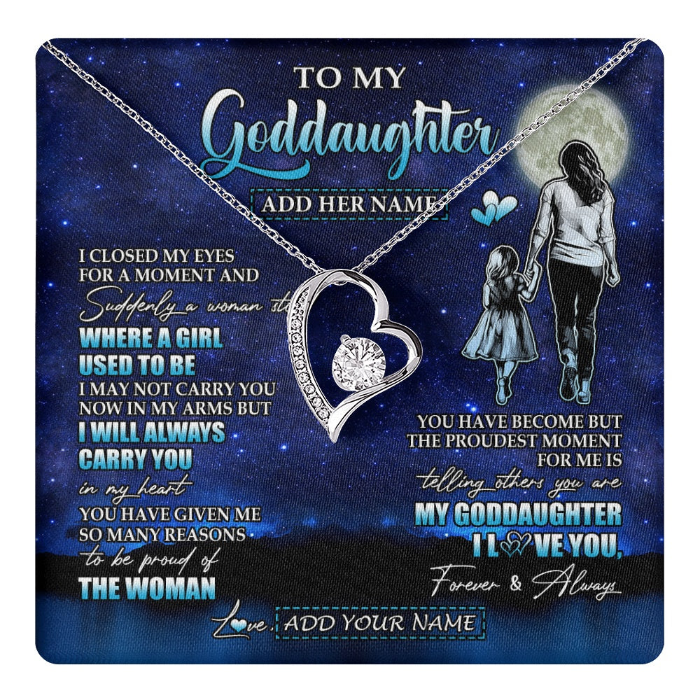 Forever Love Necklace 14K White Gold Finish | 1 | Personalized To My Goddaughter Gifts Necklace From Godmother Aunt I Closed My Eyes For A Moment Goddaughter Birthday Graduation Christmas Gift Box Message Card | teecentury.myshopify